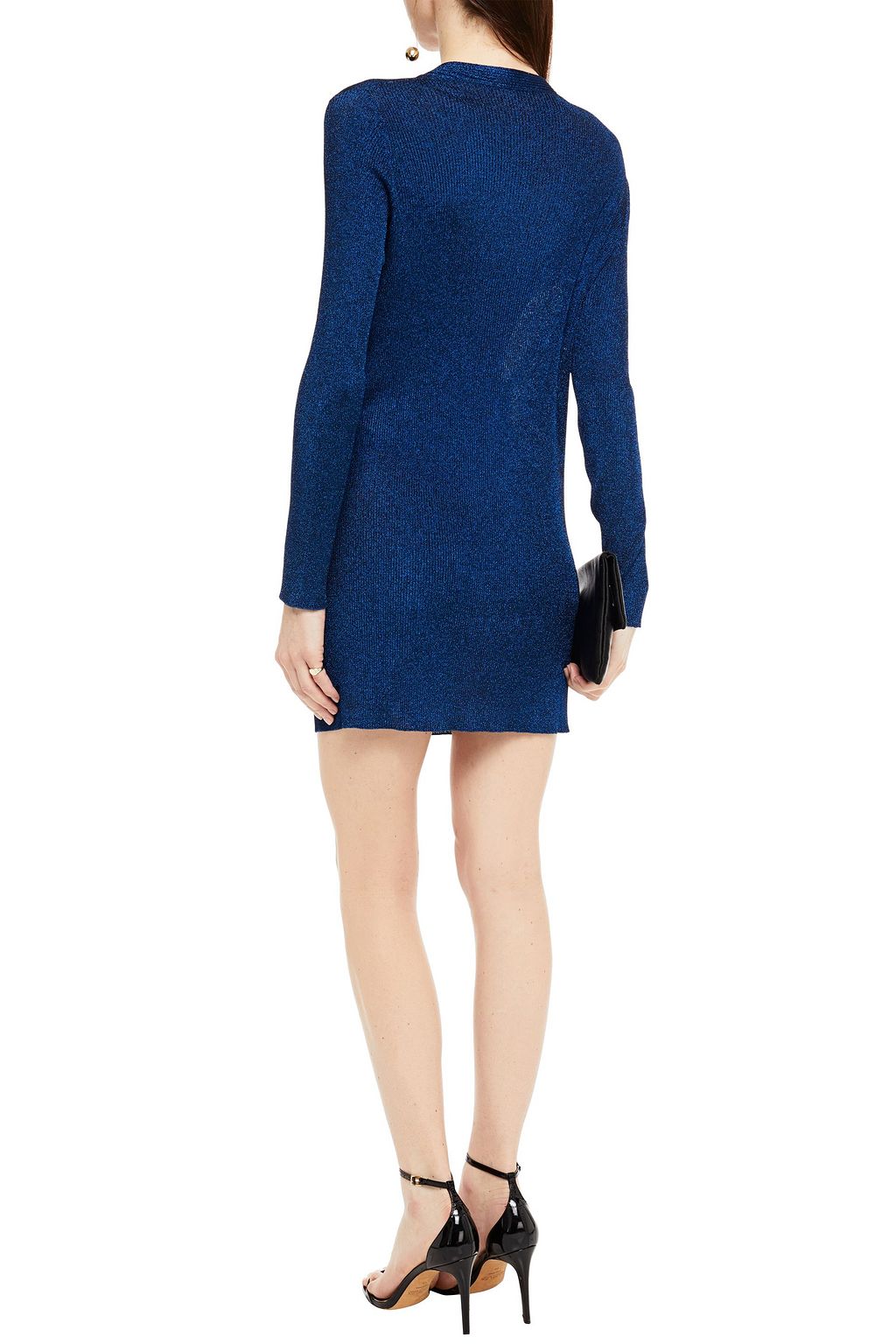MISSONI Wrap-effect metallic ribbed-knit mini dress