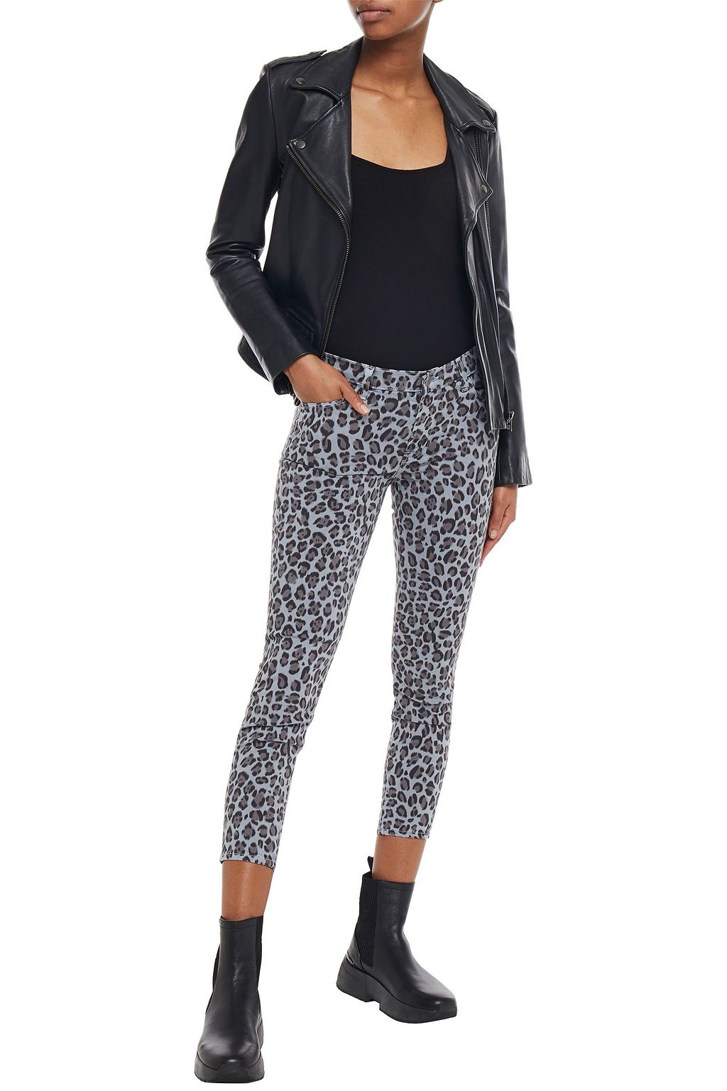 J BRAND Cropped mid-rise leopard-print skinny jeans