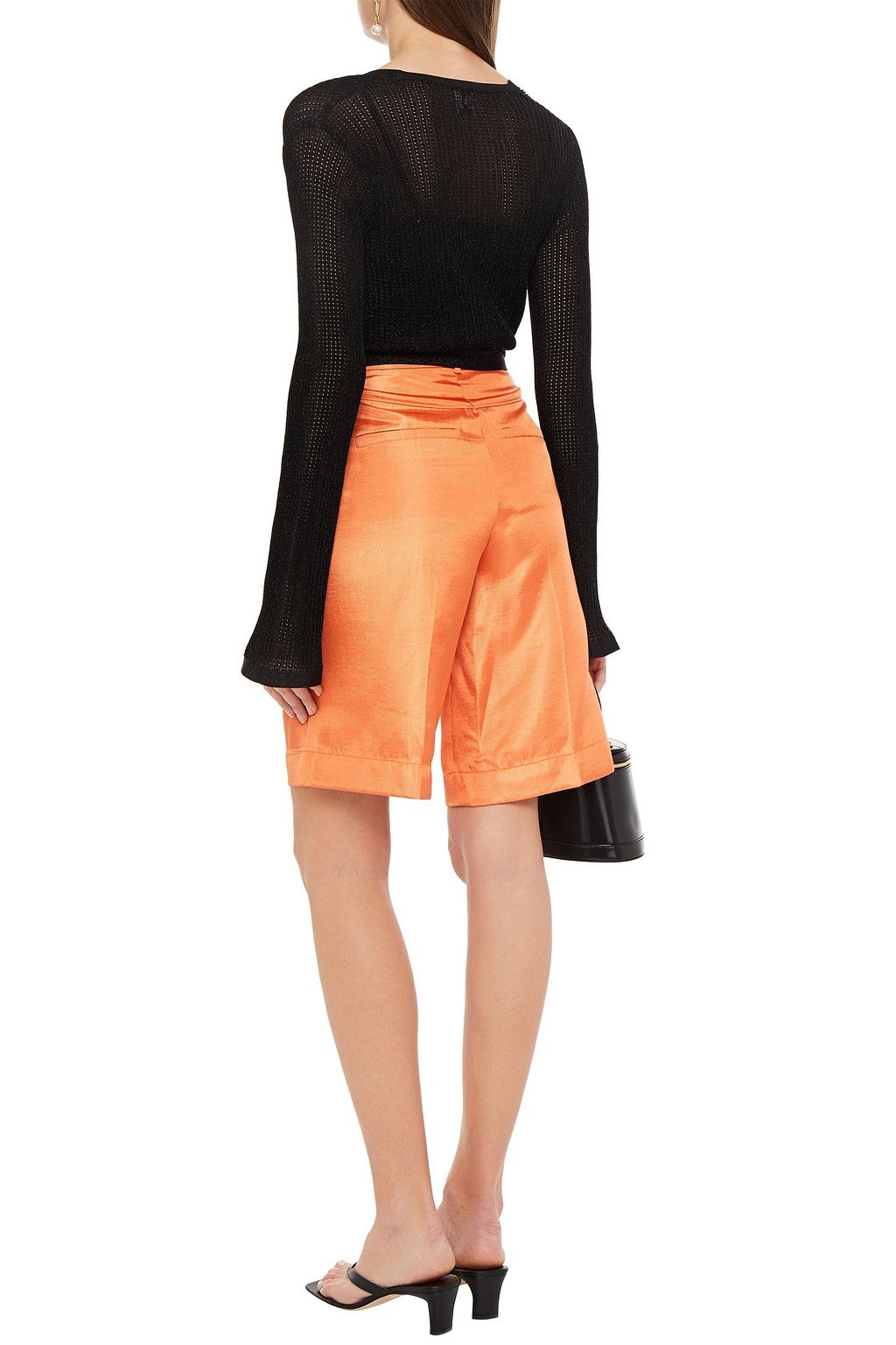 M MISSONI Cropped metallic pointelle-knit wrap top