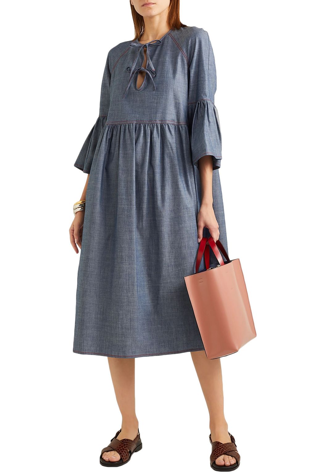 MARNI Cotton-blend chambray midi dress