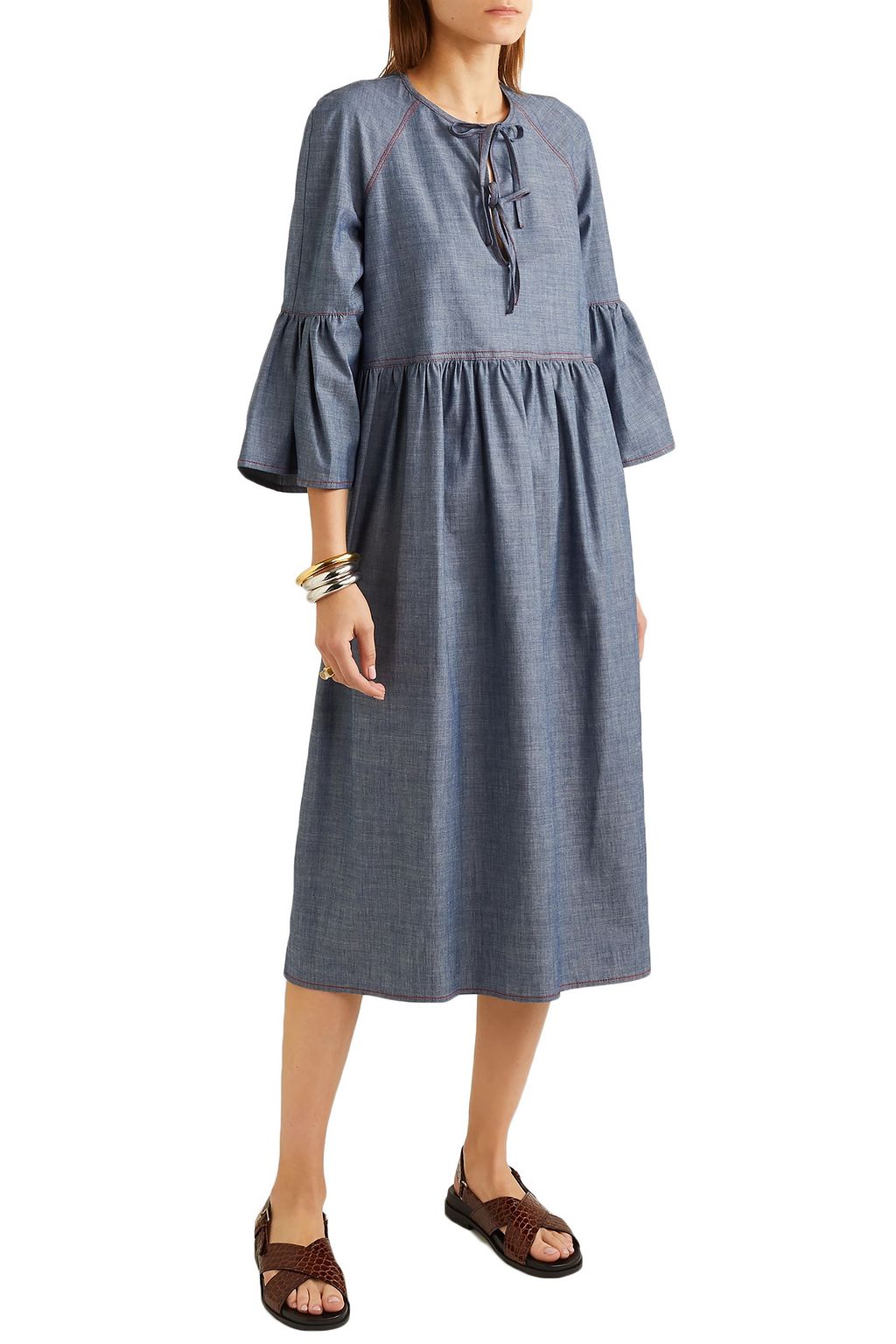 MARNI Cotton-blend chambray midi dress