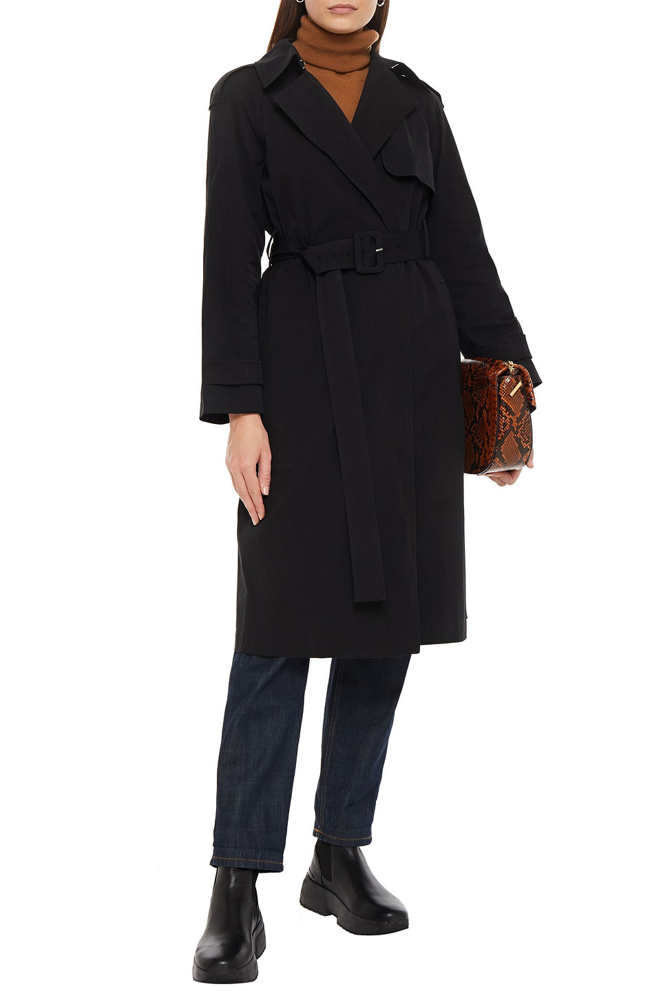 Theory Cotton And Silk-blend Twill Trench Coat In Black