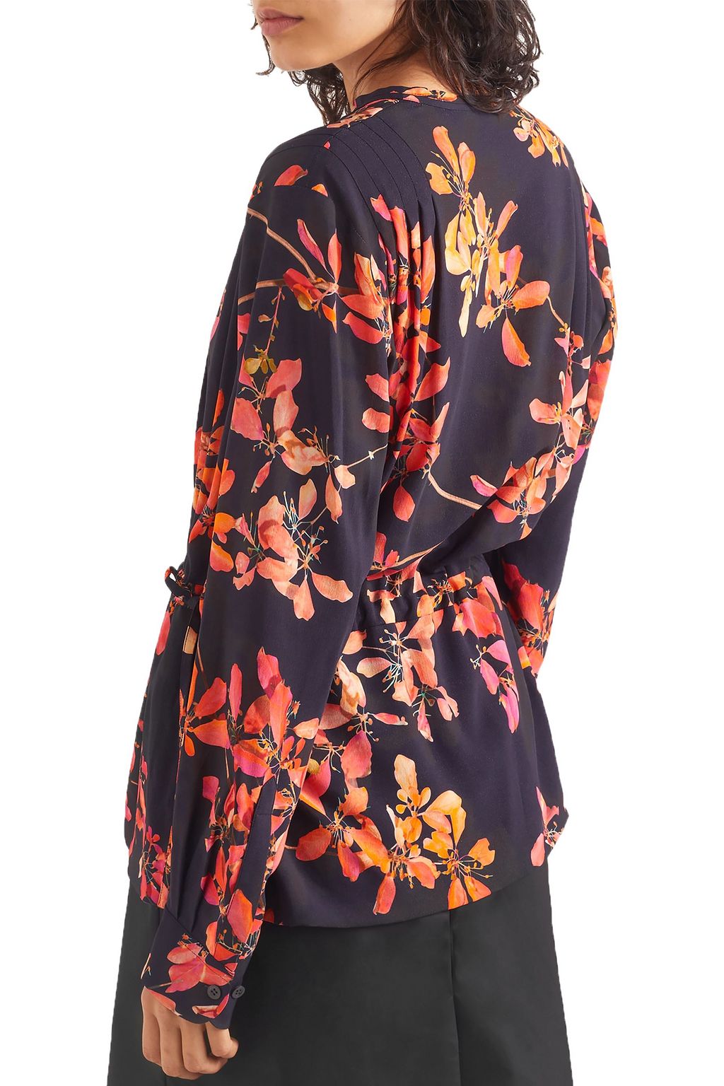 DRIES VAN NOTEN Gathered floral-print crepe de chine blouse