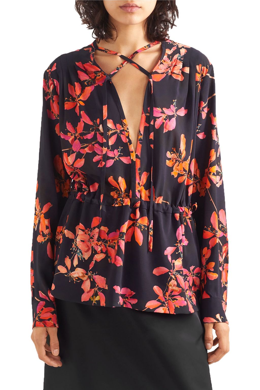 DRIES VAN NOTEN Gathered floral-print crepe de chine blouse