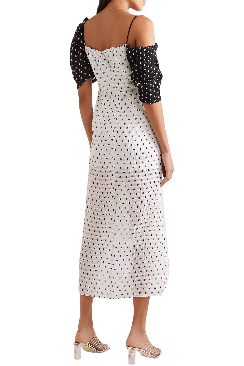 REJINA PYO Wrap-effect ruched polka-dot seersucker midi dress