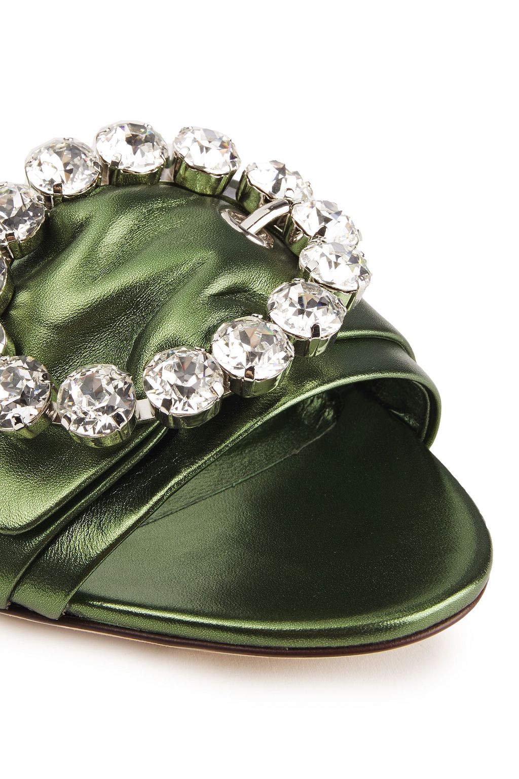 DOLCE&GABBANA شبشب سلايدز من الجلد لون ميتاليك مزين بالكريستال