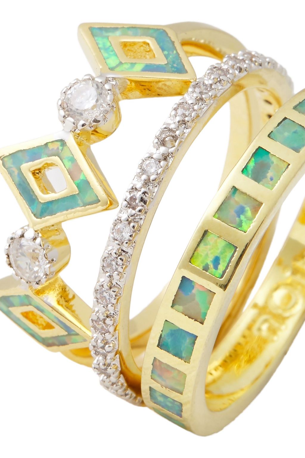 NOIR JEWELRY Set of three 14-karat gold-plated, crystal and opal rings