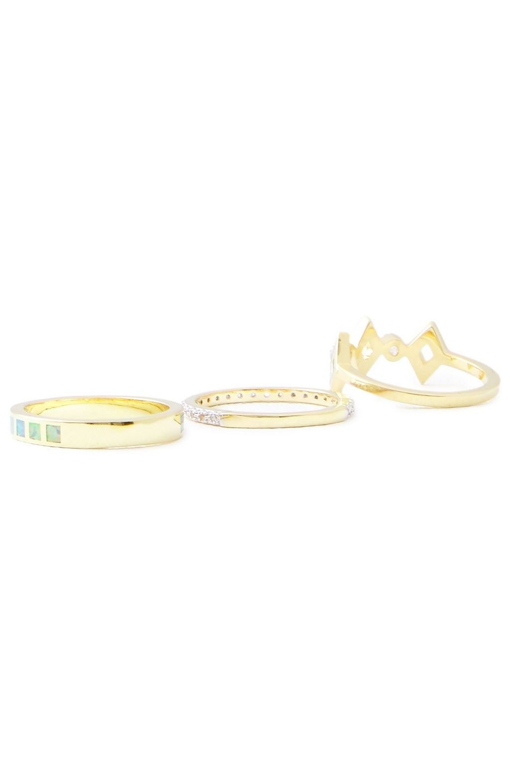 NOIR JEWELRY Set of three 14-karat gold-plated, crystal and opal rings