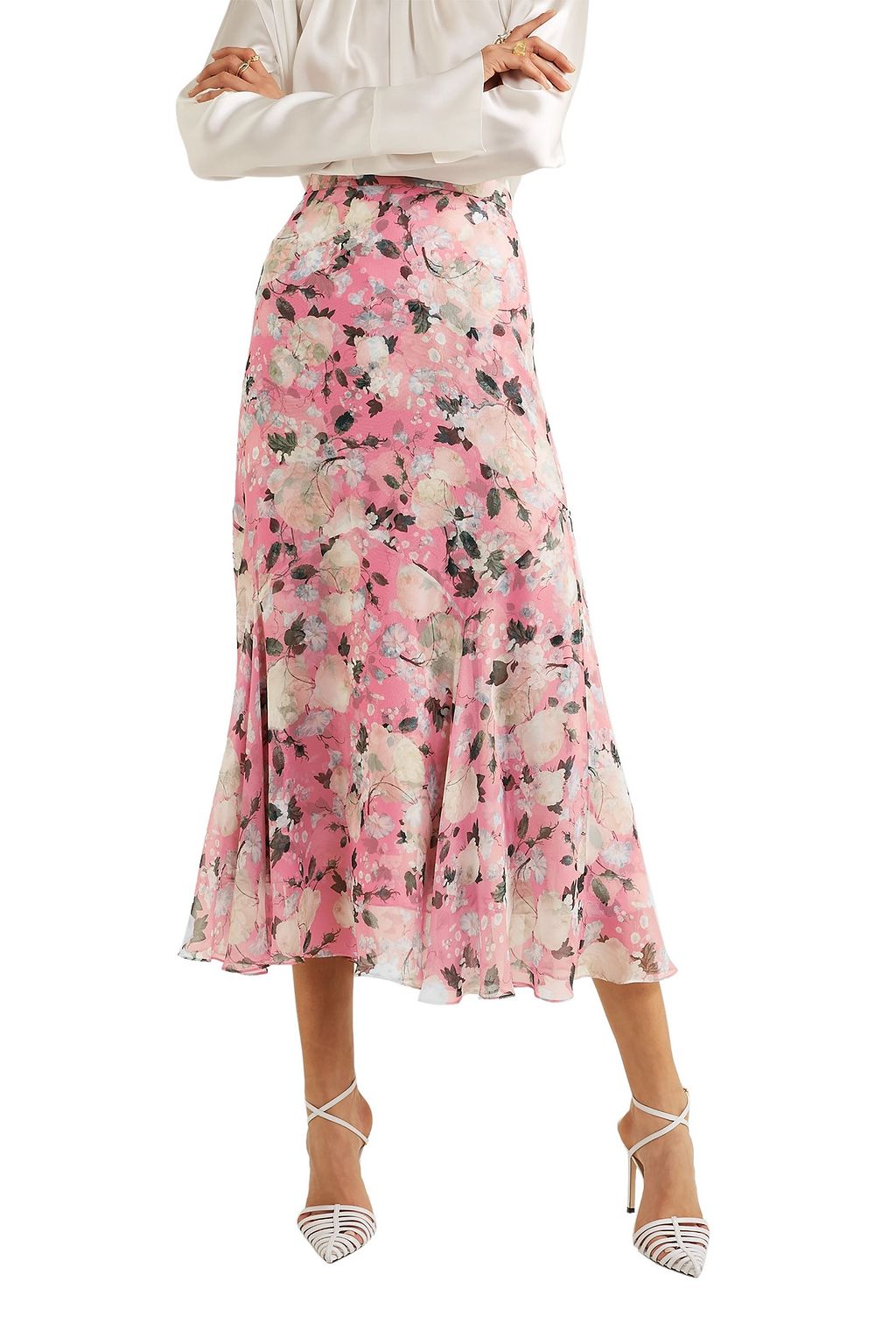 ERDEM Shea floral-print silk-voile midi skirt