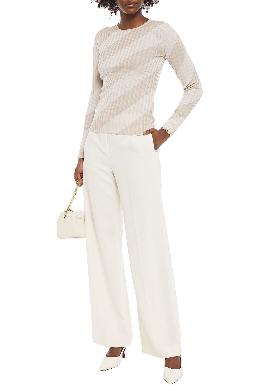 THEORY Striped ribbed silk sweater