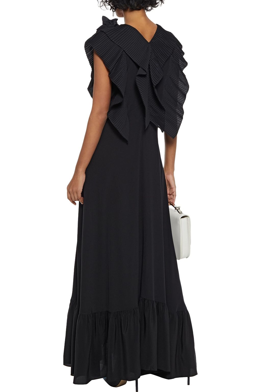 VICTORIA BECKHAM Floral-appliquéd ruffled silk crepe de chine maxi dress