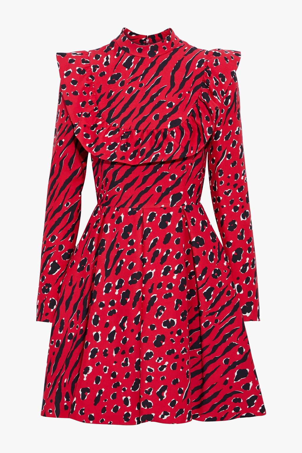 Red Ruffle-trimmed printed wool and silk-blend crepe mini dress | Sale ...