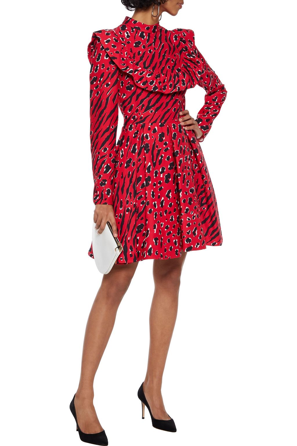 VALENTINO GARAVANI Ruffle-trimmed printed wool and silk-blend crepe mini dress