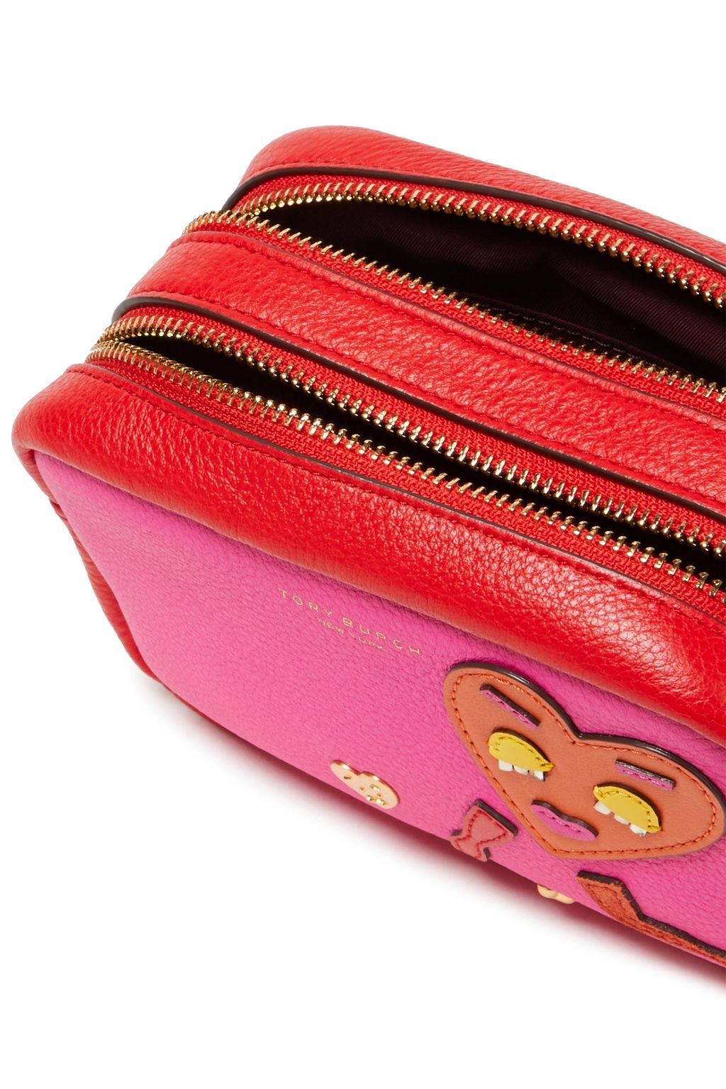 TORY BURCH Appliquéd color-block pebbled-leather shoulder bag