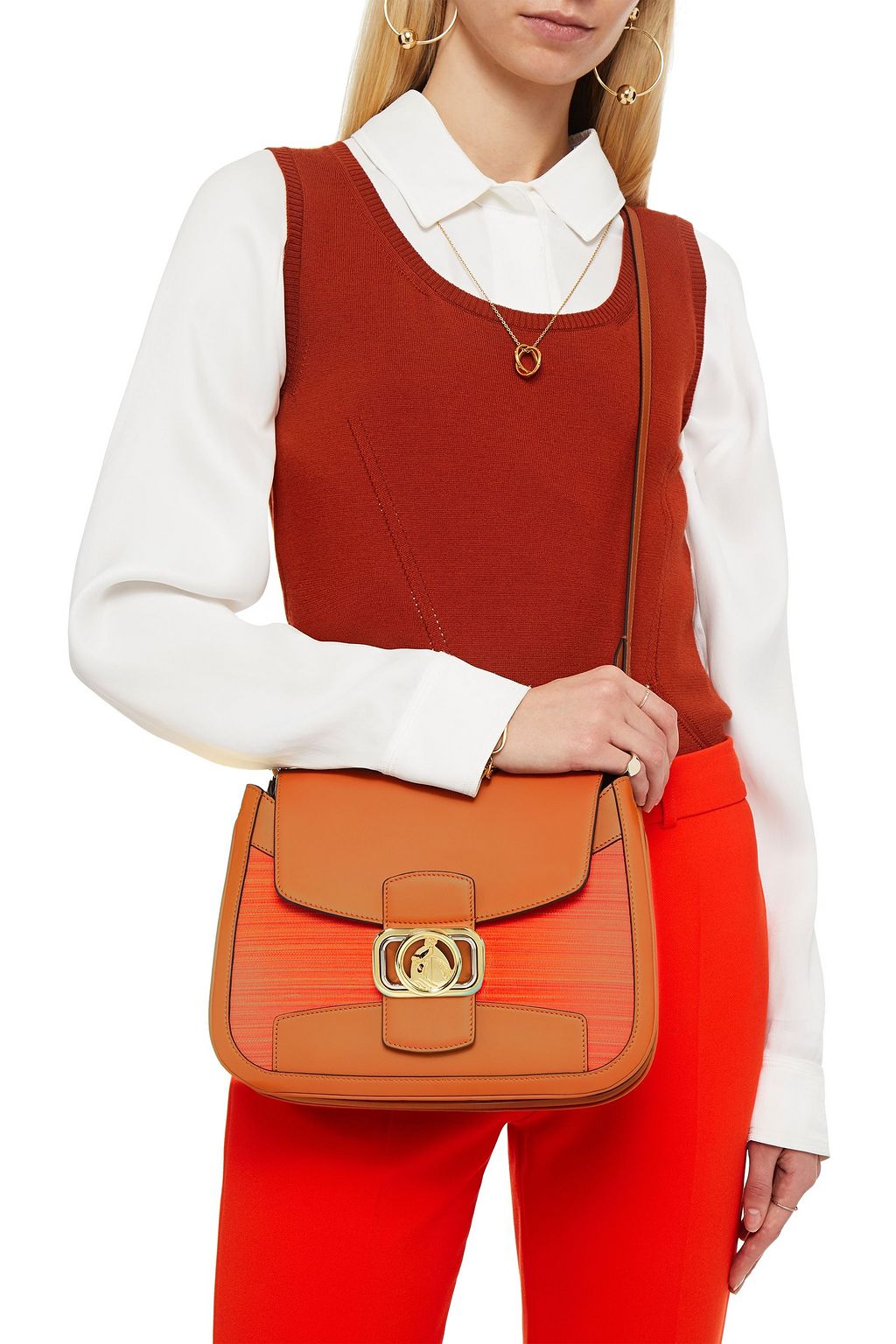 LANVIN Leather and canvas shoulder bag