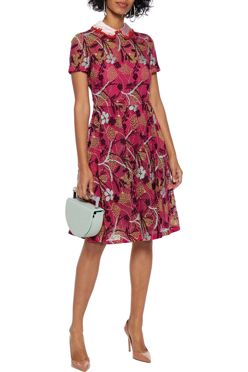 VALENTINO GARAVANI Embroidered cotton-blend guipure lace dress