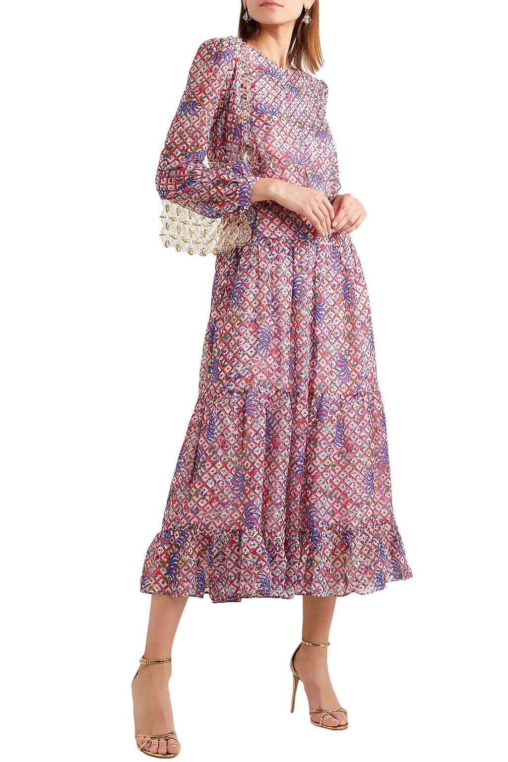 SALONI Isabel embroidered silk-georgette midi dress