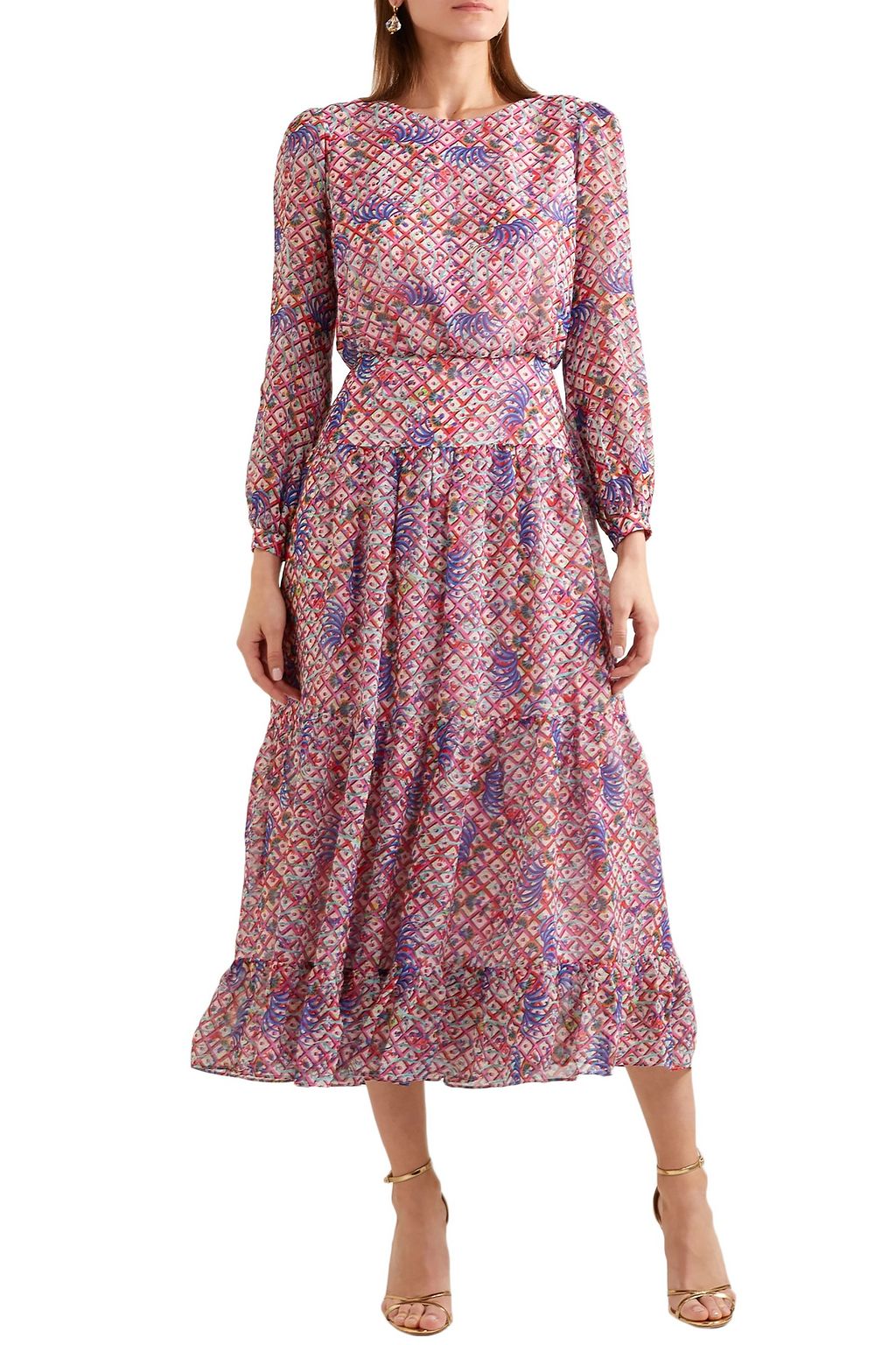 SALONI Isabel embroidered silk-georgette midi dress