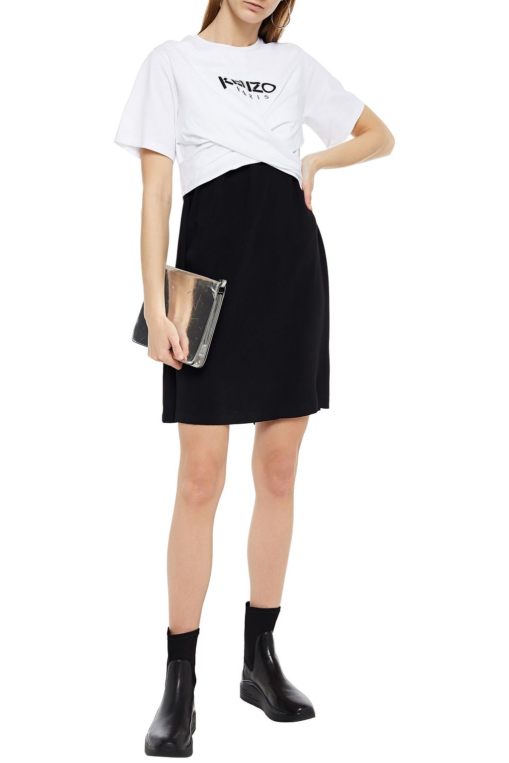 KENZO Crossover printed cotton-jersey and cady mini dress