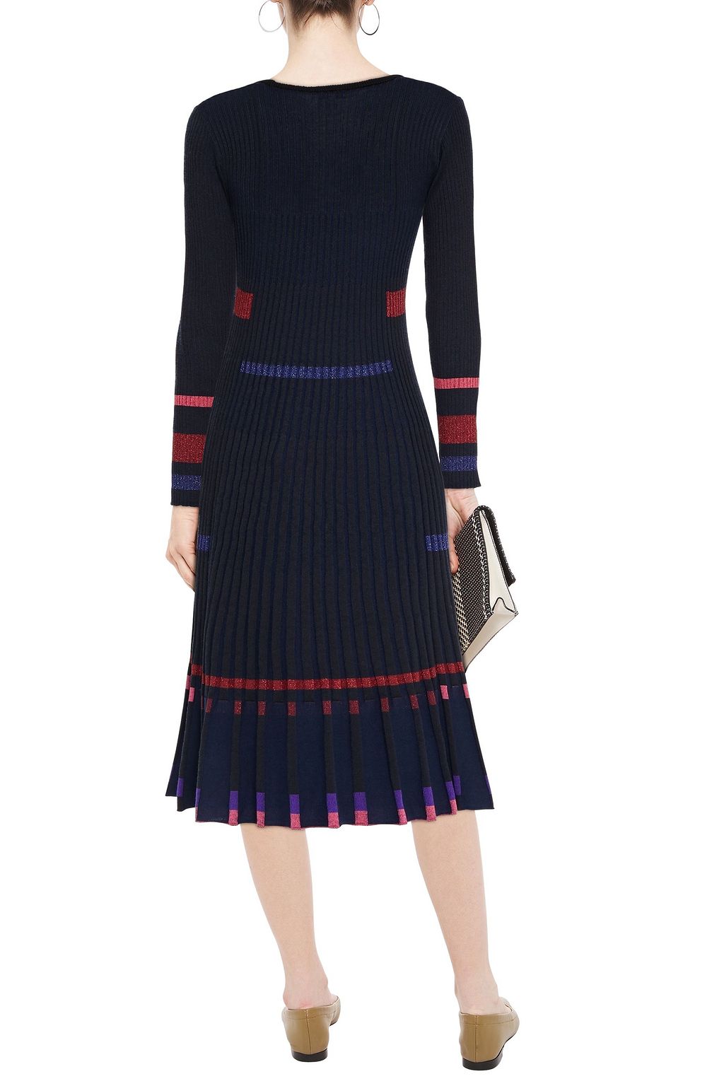 KENZO Metallic-trimmed ribbed-knit midi dress