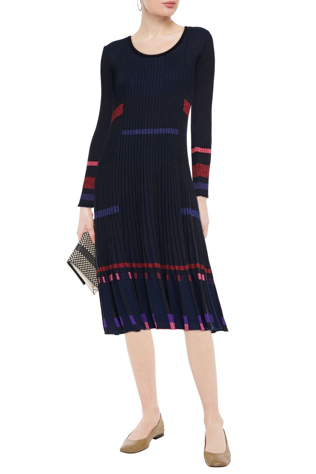 KENZO Metallic-trimmed ribbed-knit midi dress