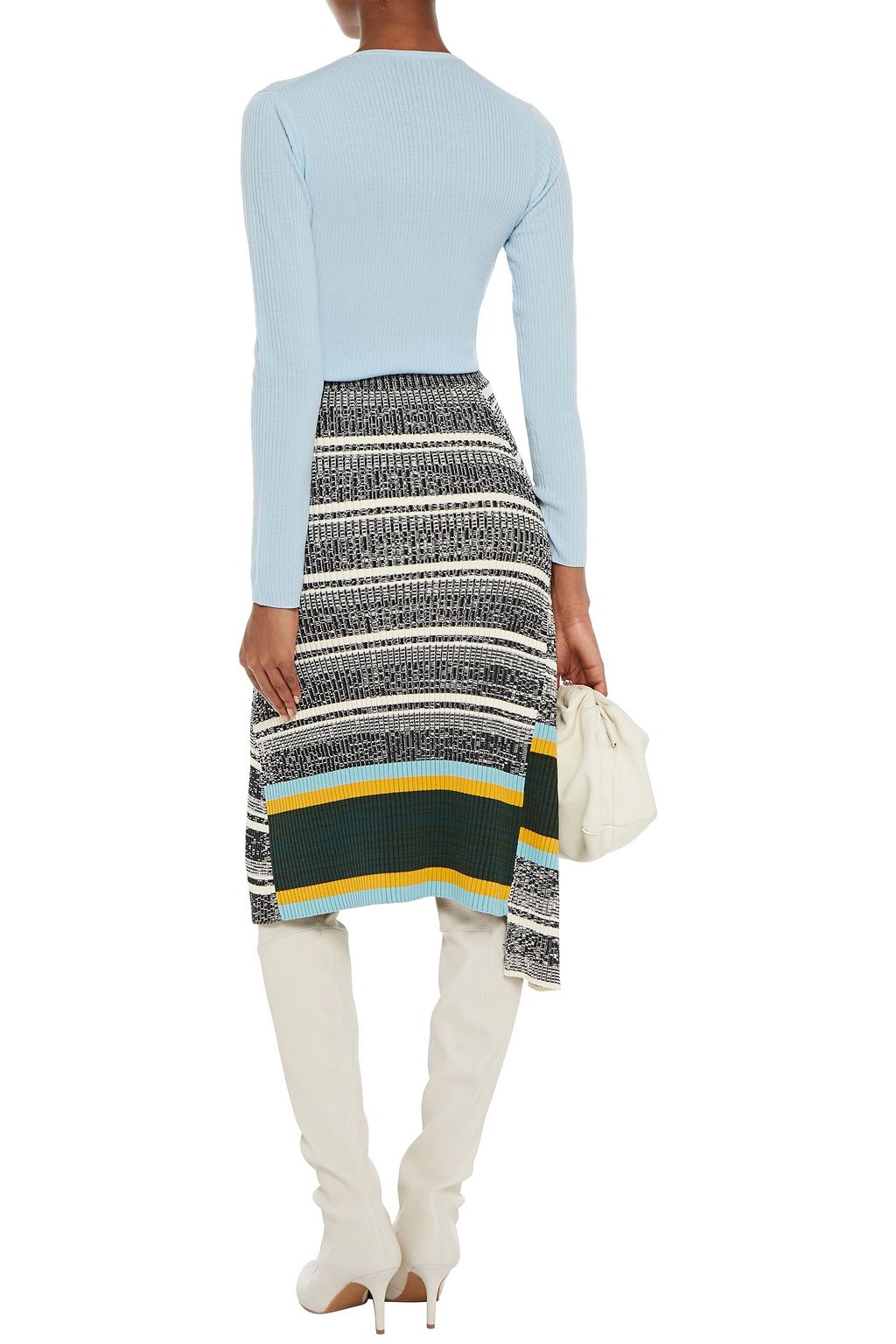 VICTORIA BECKHAM Asymmetric striped ribbed cotton-blend midi skirt