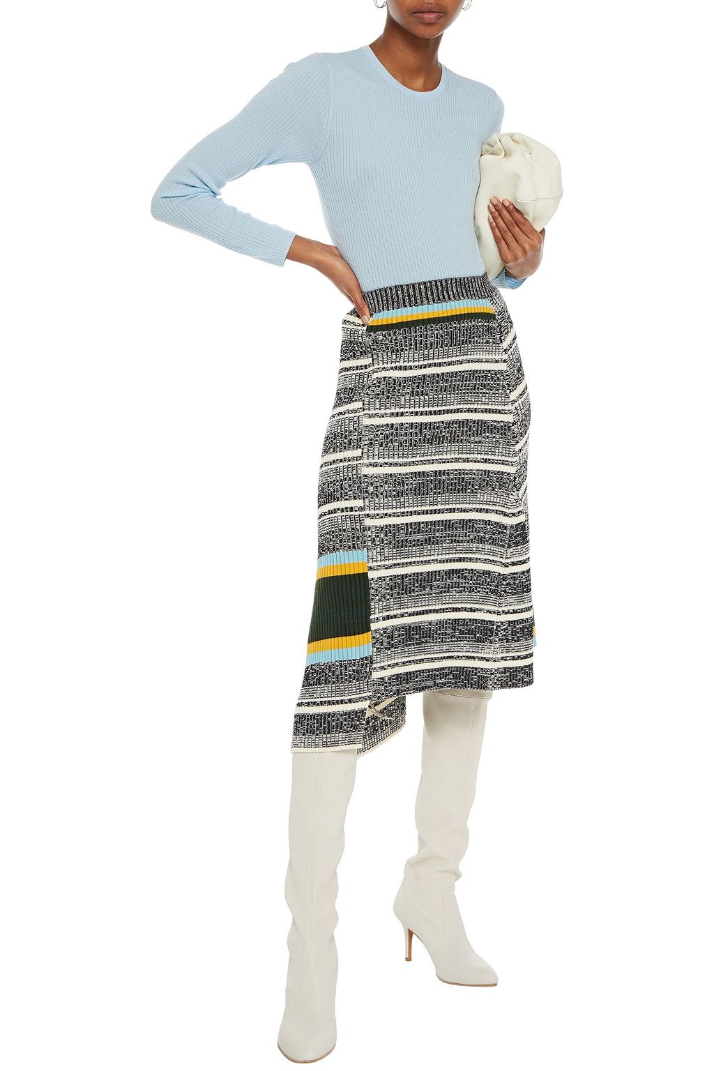 VICTORIA BECKHAM Asymmetric striped ribbed cotton-blend midi skirt