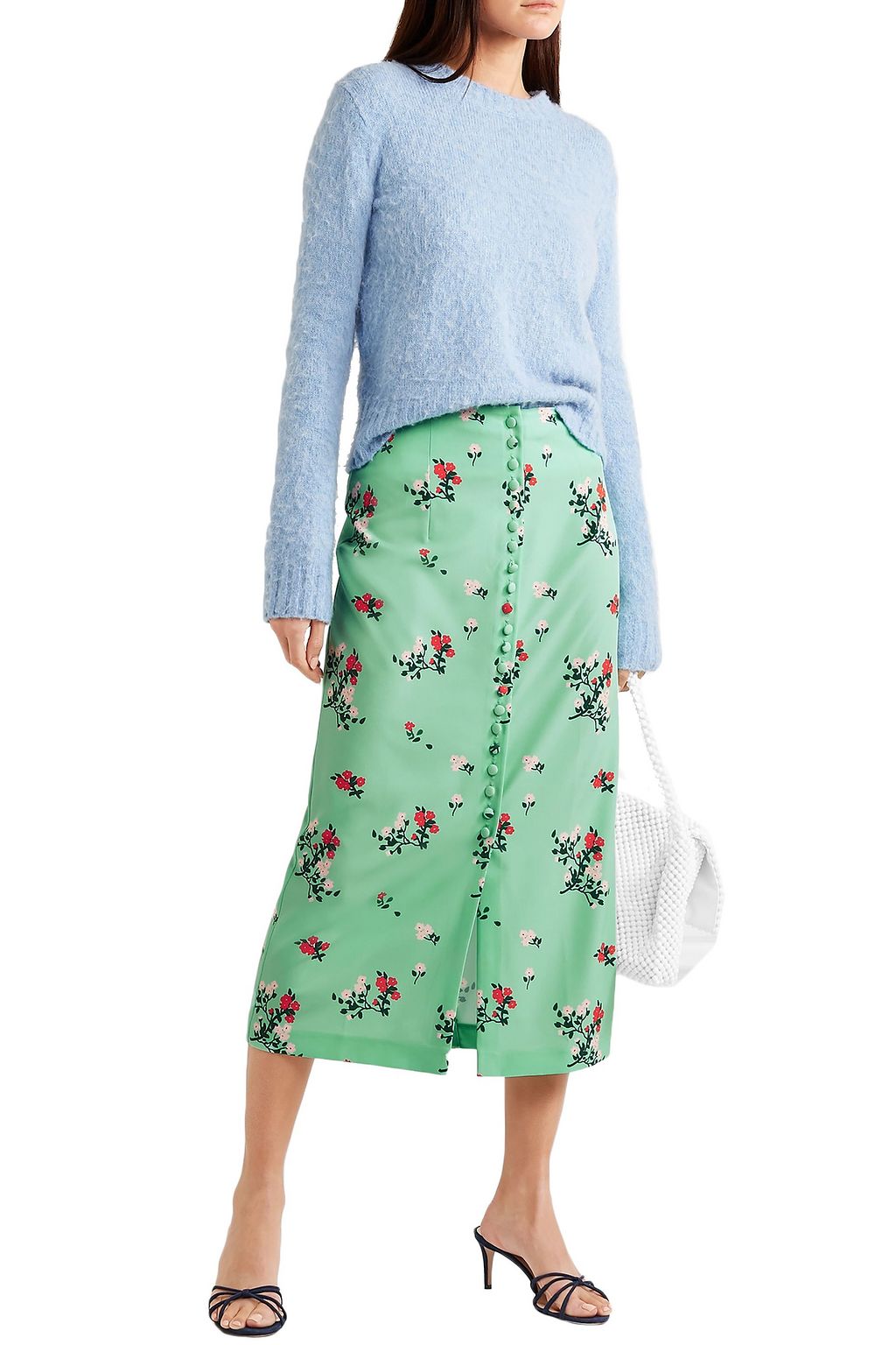 BERNADETTE Floral-print crepe de chine midi skirt