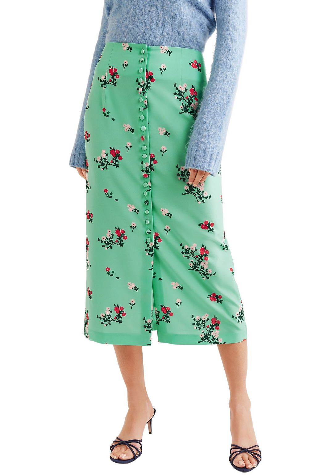 BERNADETTE Floral-print crepe de chine midi skirt