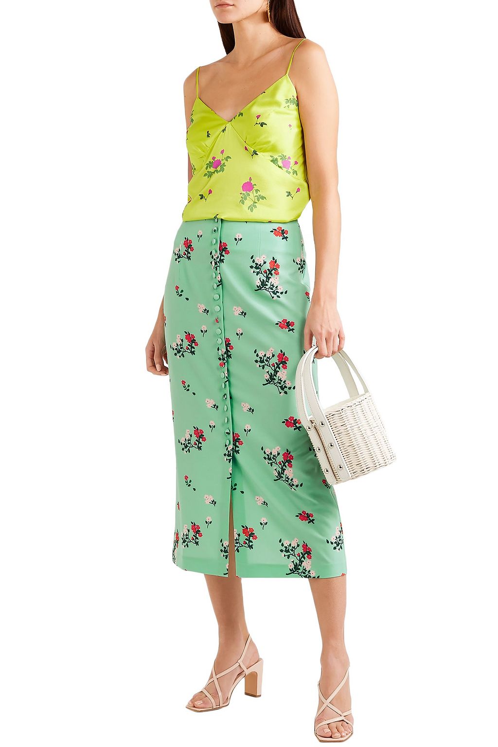 BERNADETTE Floral-print crepe de chine midi skirt