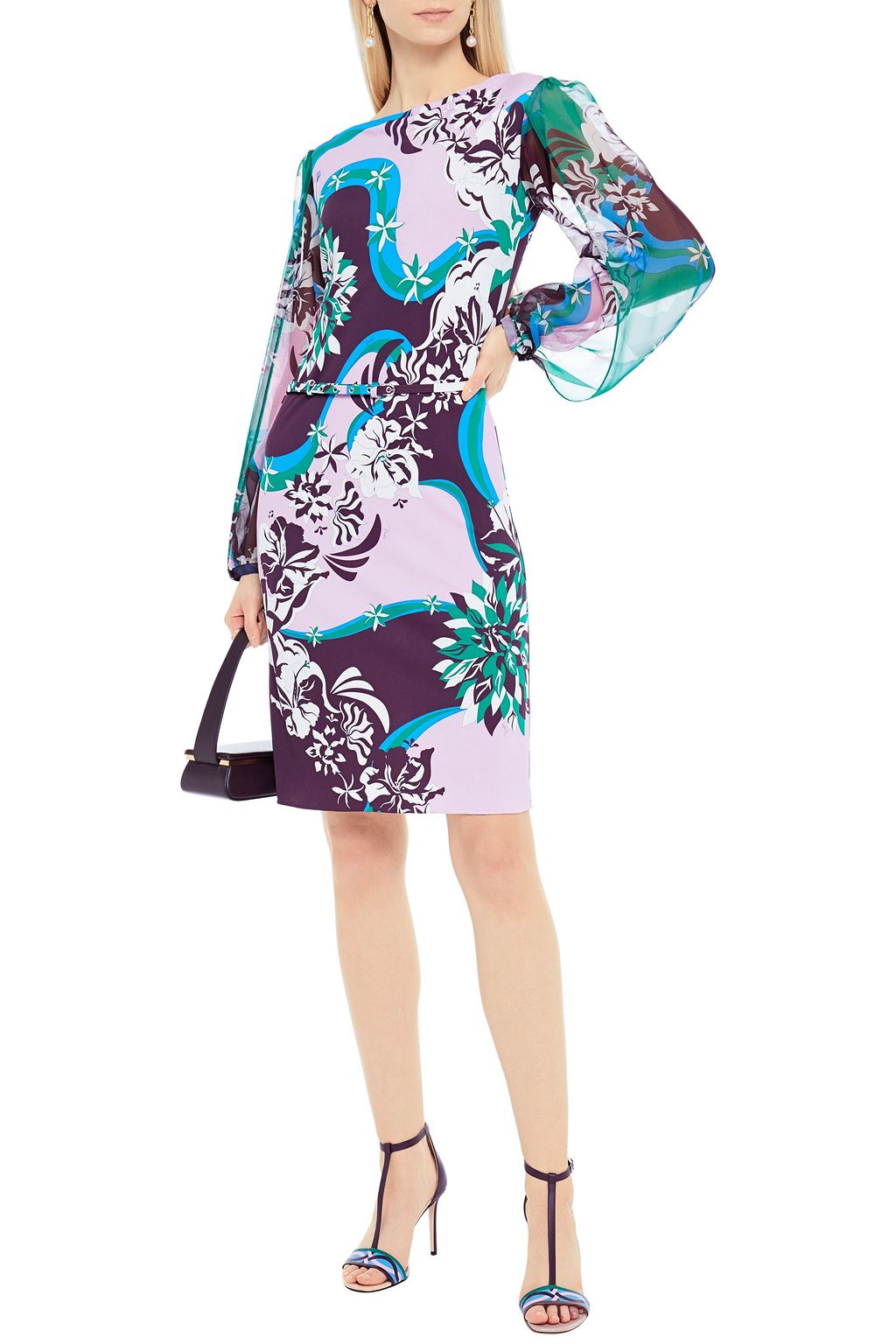 PUCCI Belted printed jersey and chiffon dress