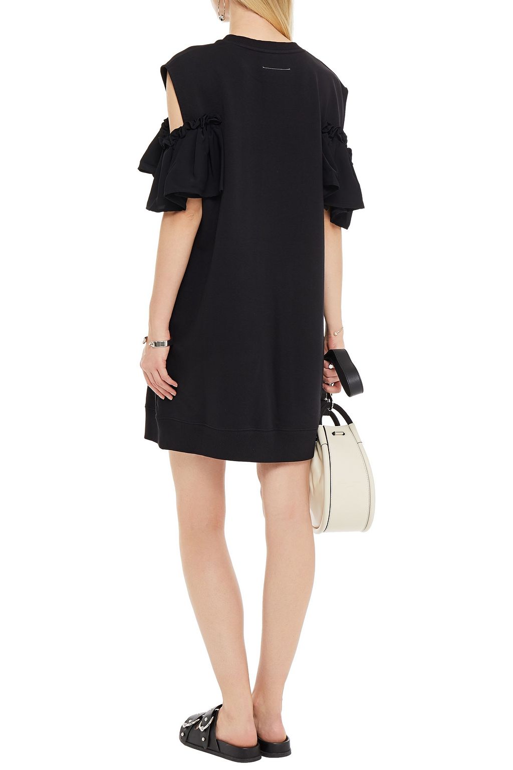 MM6 MAISON MARGIELA Cold-shoulder ruffled French cotton-blend terry dress