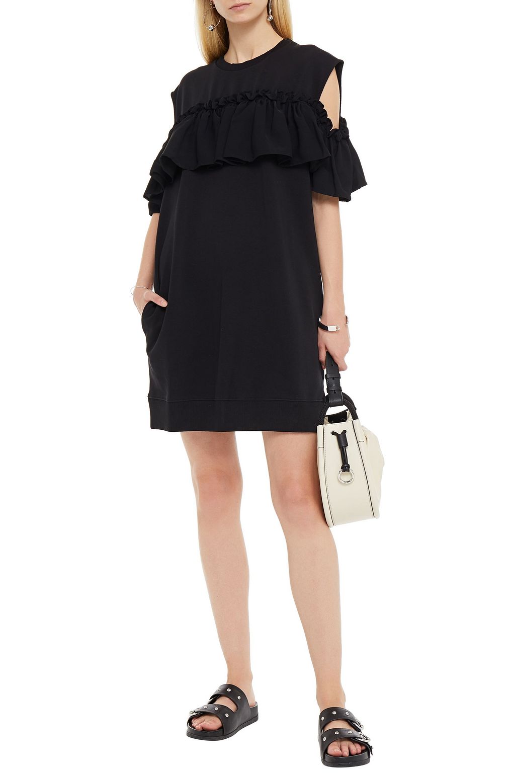 MM6 MAISON MARGIELA Cold-shoulder ruffled French cotton-blend terry dress