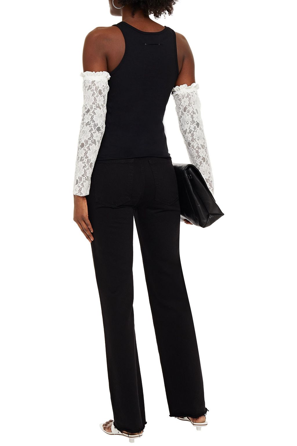 MM6 MAISON MARGIELA Cold-shoulder lace-trimmed printed cotton-jersey top