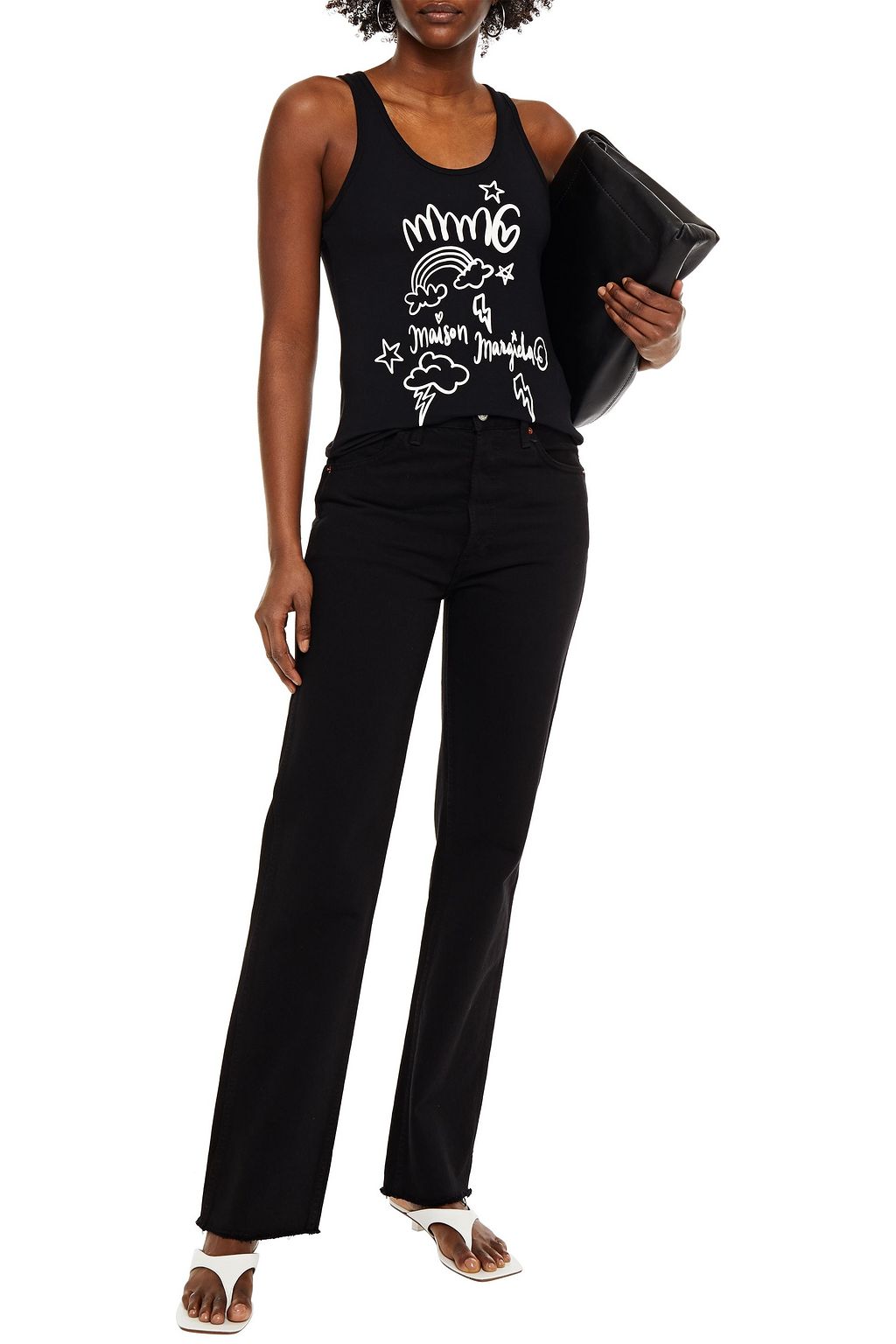 MM6 MAISON MARGIELA Cold-shoulder lace-trimmed printed cotton-jersey top