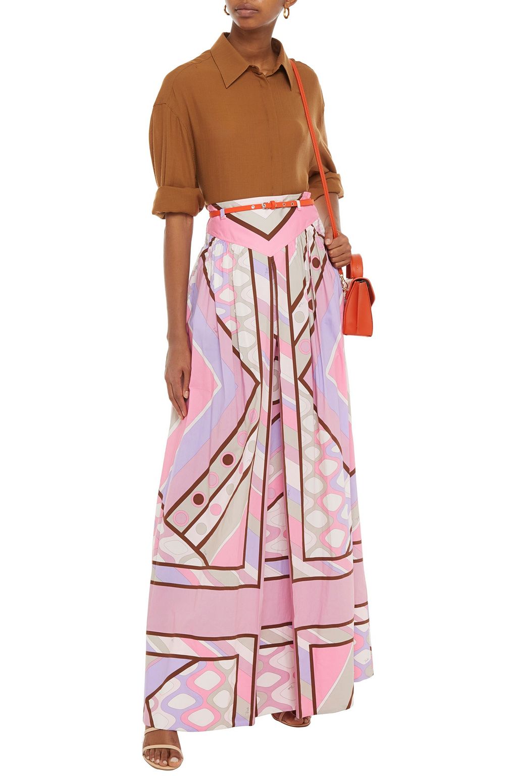 PUCCI Belted printed cotton-blend poplin maxi skirt