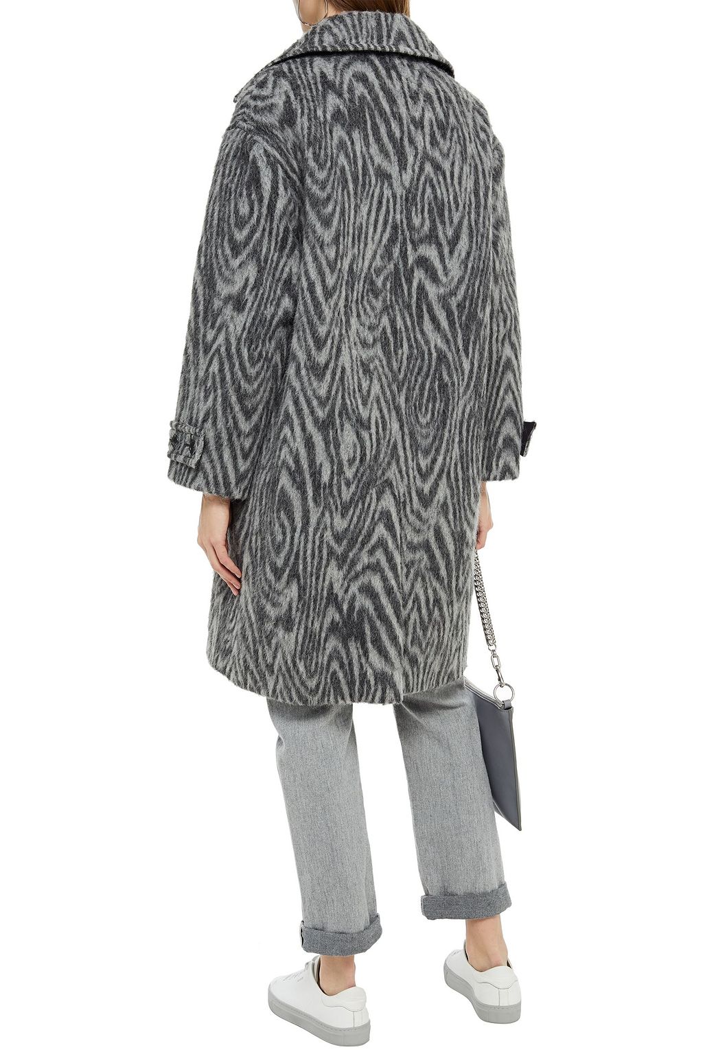 KENZO Double-breasted zebra-print brushed-felt coat