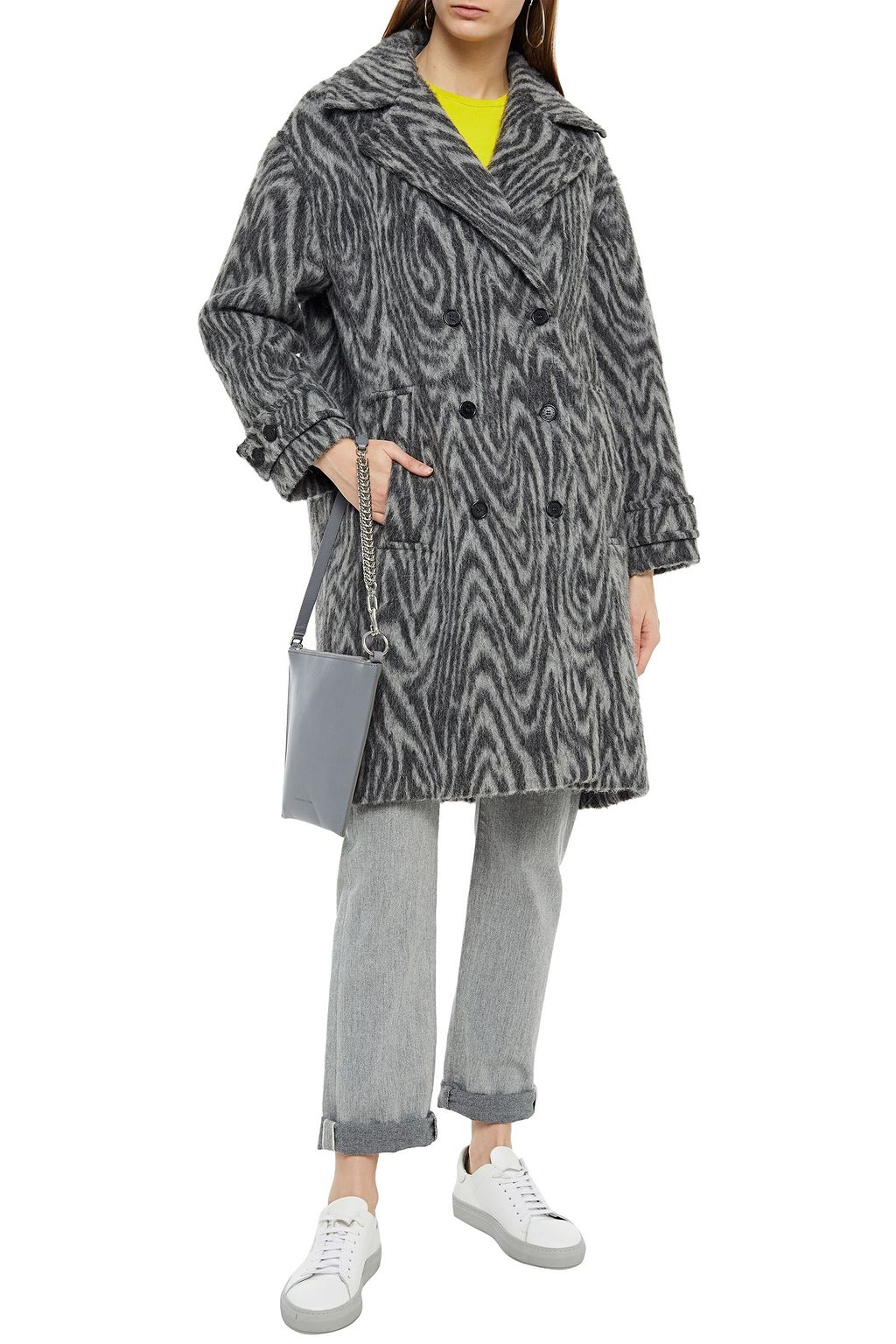 KENZO Double-breasted zebra-print brushed-felt coat
