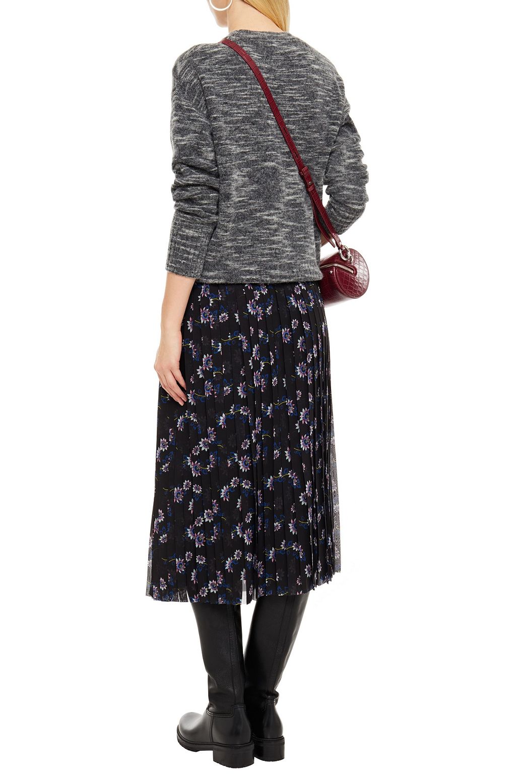 KENZO Pleated floral-print chiffon midi skirt