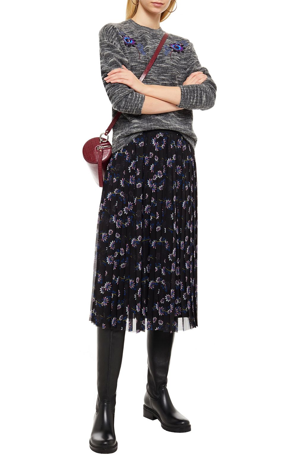 KENZO Pleated floral-print chiffon midi skirt