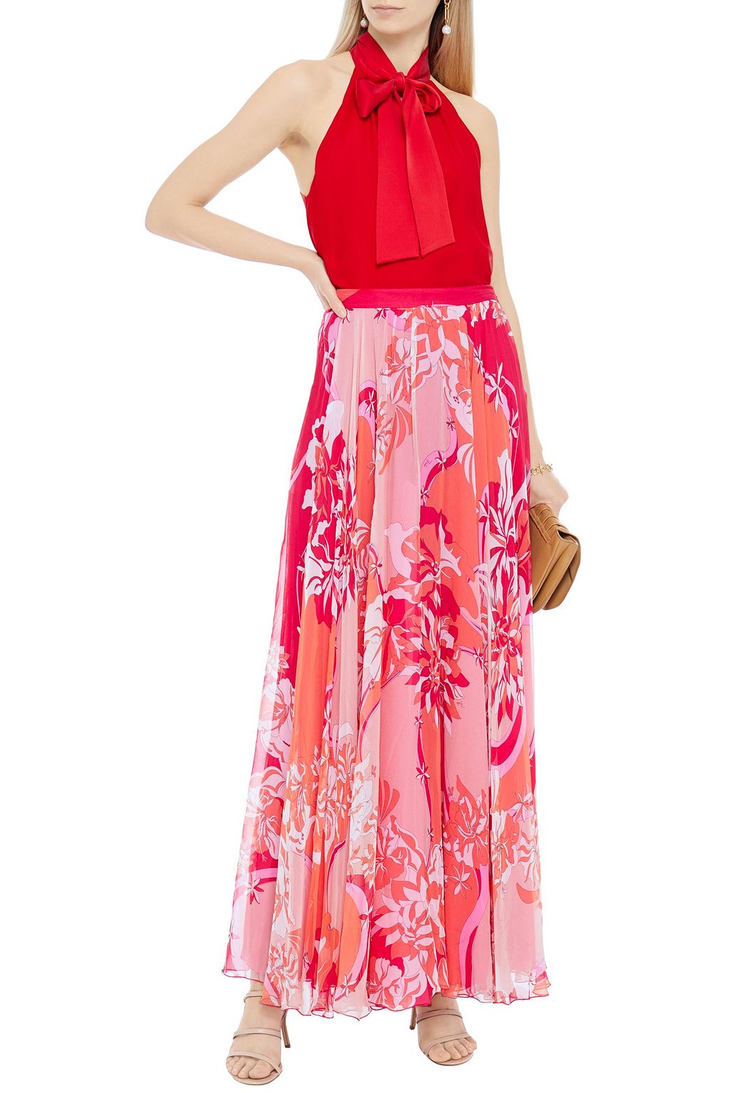 PUCCI Gathered printed silk-chiffon maxi skirt