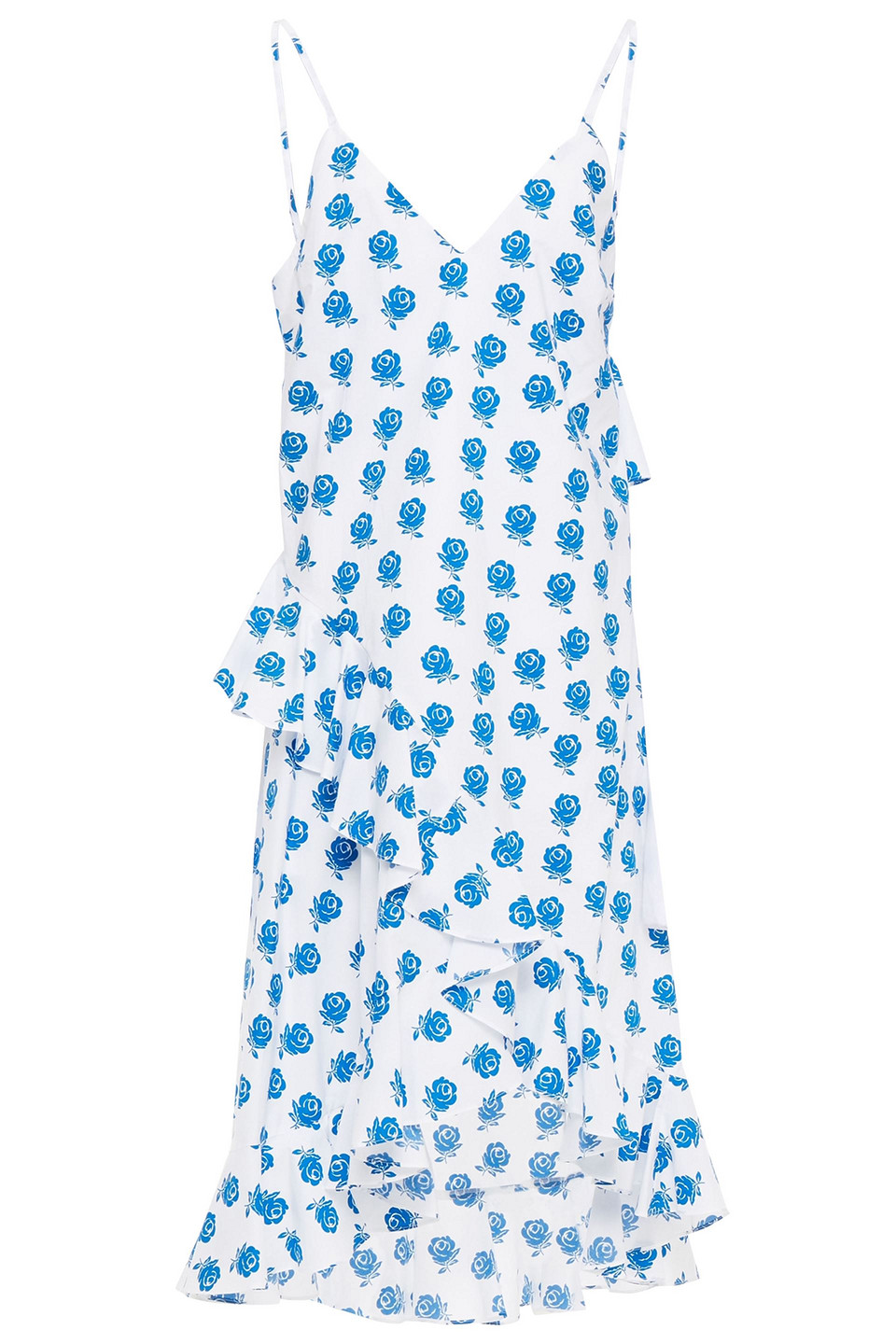 Kenzo Ruffled Floral-print Cotton-poplin Dress In Blue