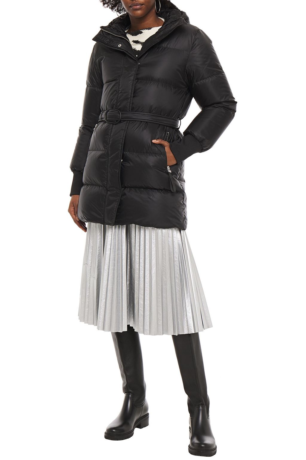 KENZO Belted quilted shell hooded down coat