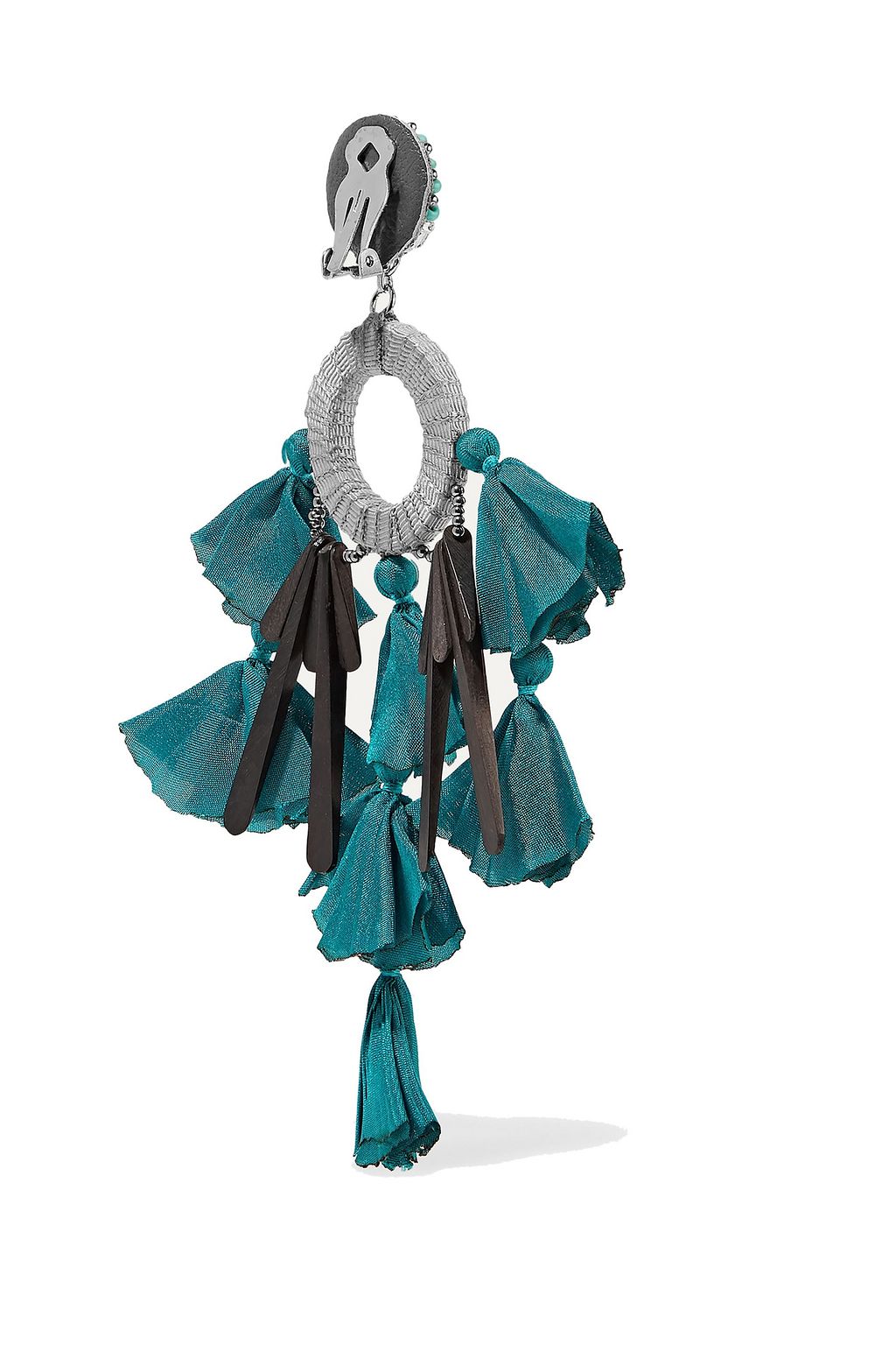 RANJANA KHAN Sandy-T silver-tone, satin and crystal clip earrings