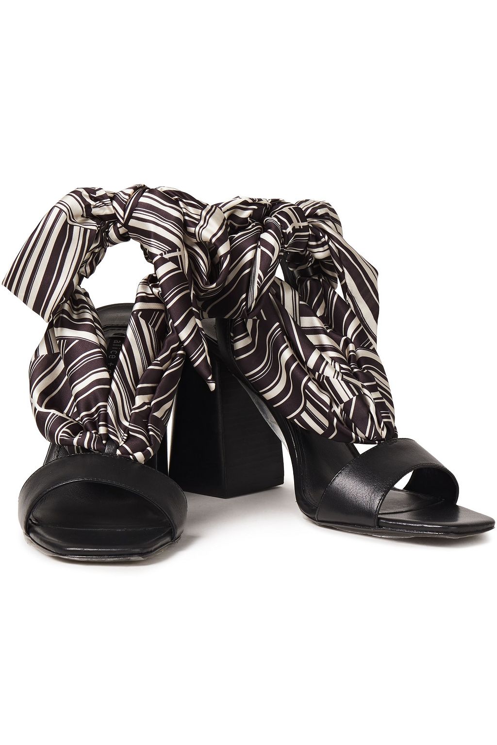 ALICE + OLIVIA Leather and printed satin-twill sandals