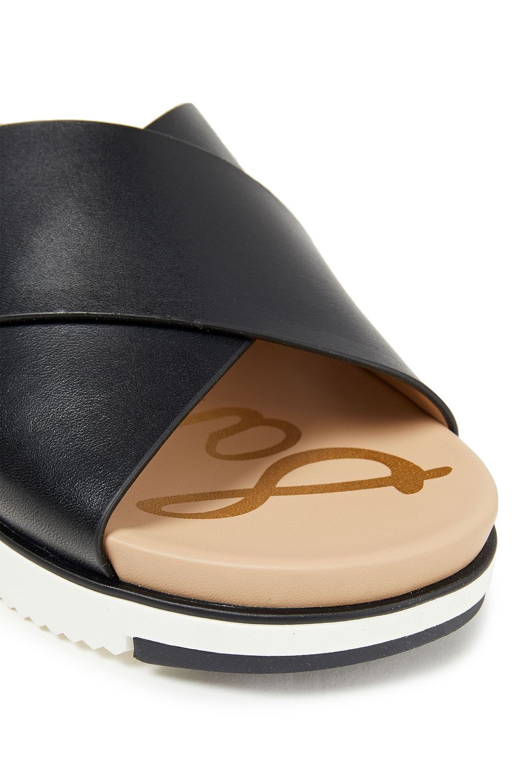flat black leather slides