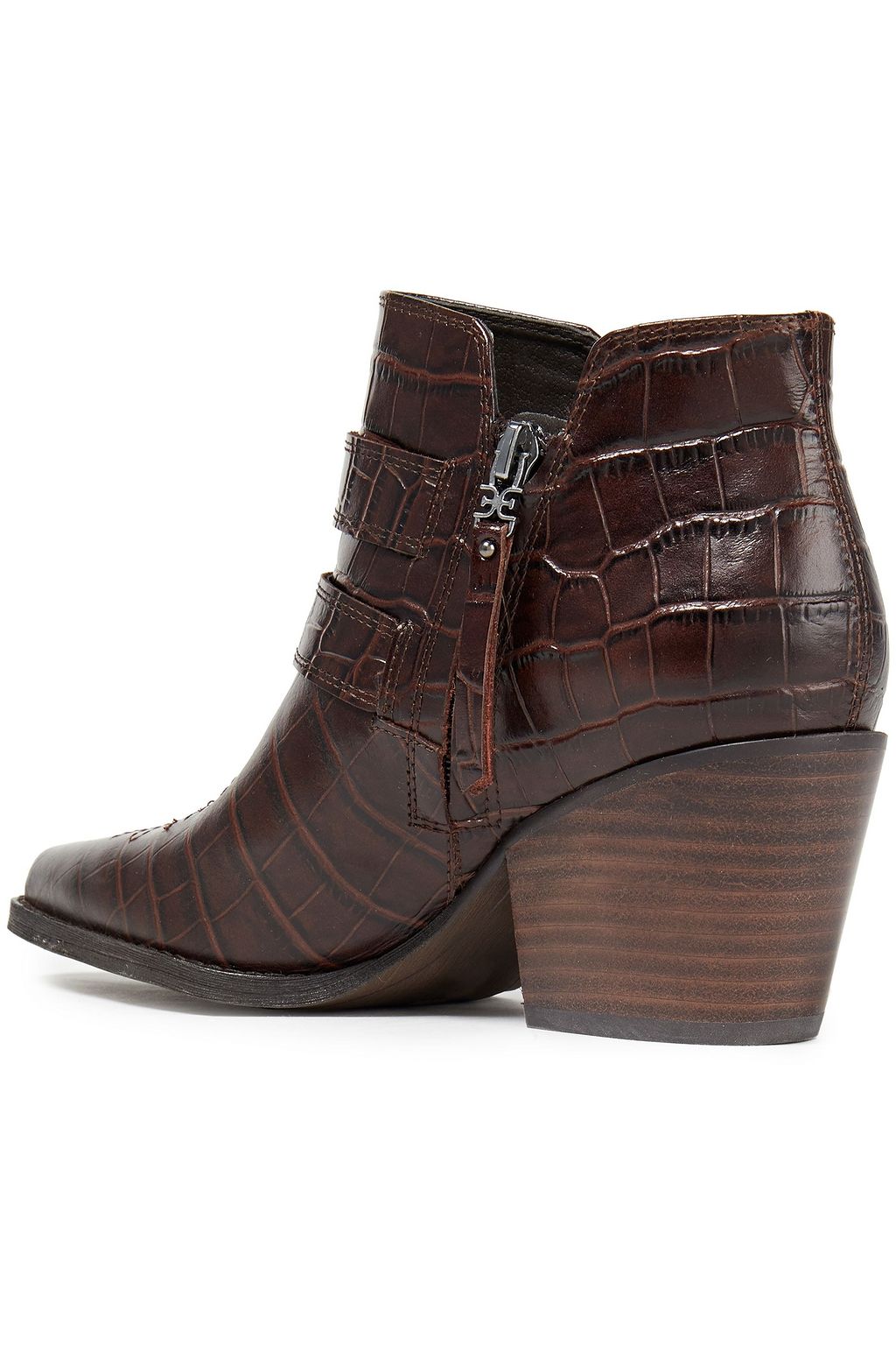 SAM EDELMAN Windsor buckled croc-effect leather ankle boots