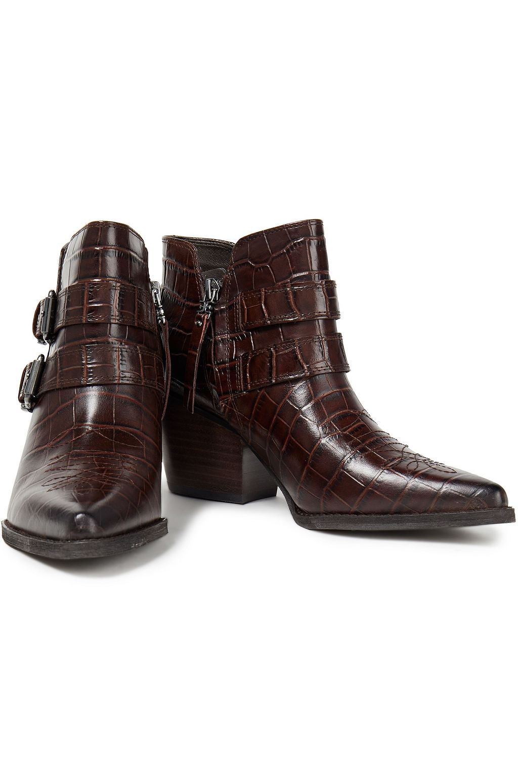 SAM EDELMAN Windsor buckled croc-effect leather ankle boots