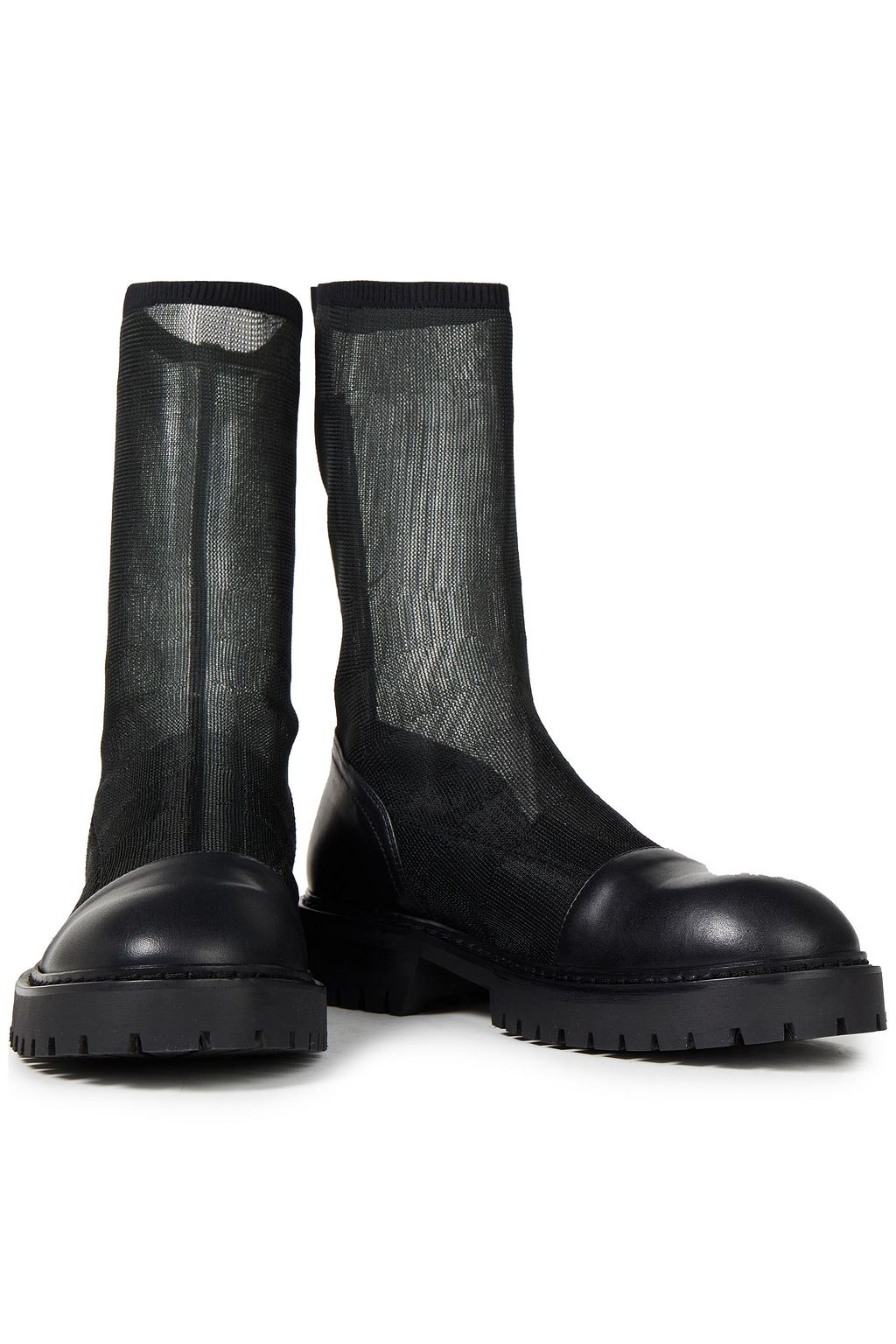 ANN DEMEULEMEESTER Leather and stretch-mesh ankle boots