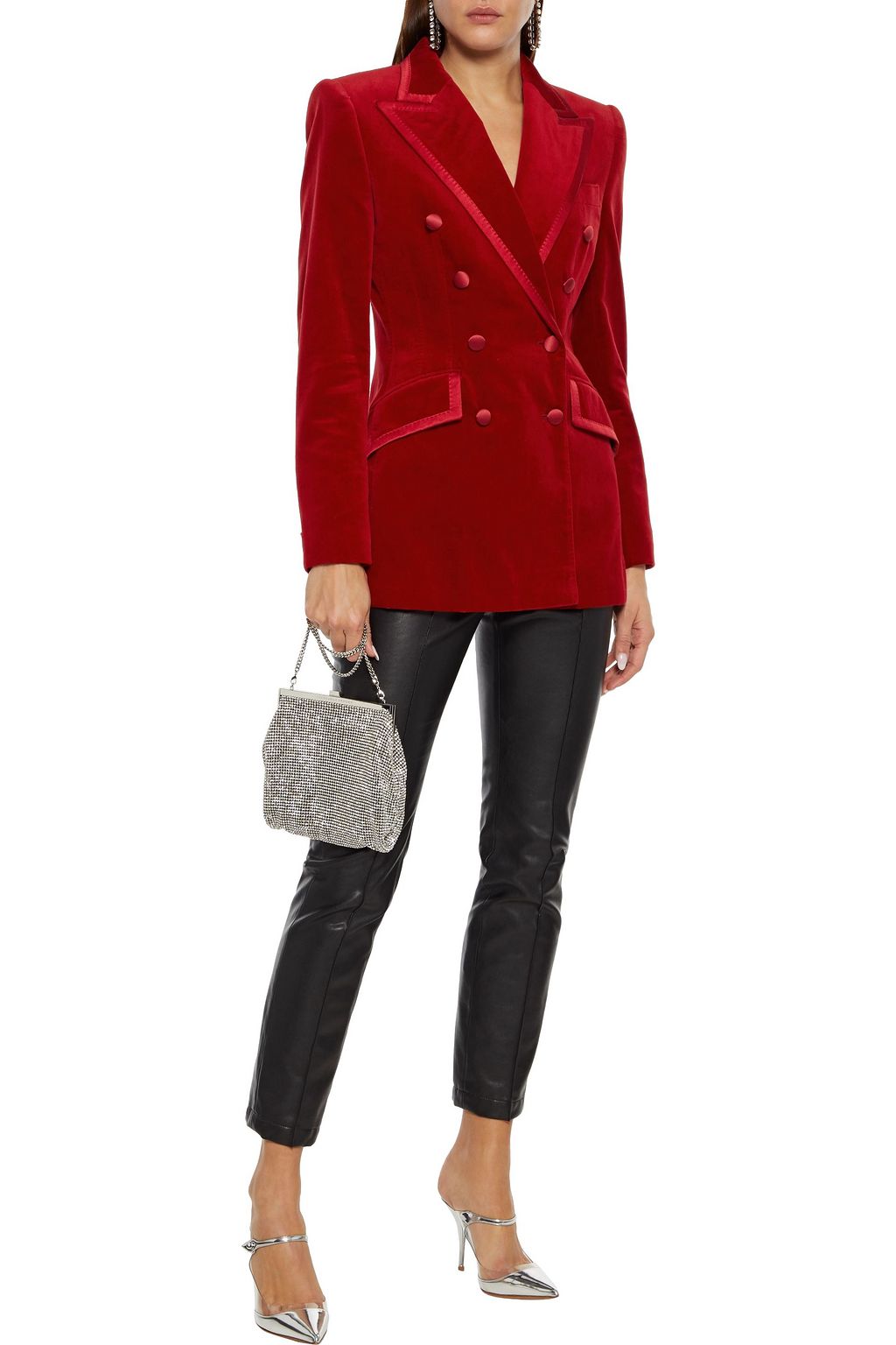 DOLCE&GABBANA Double-breasted satin-trimmed cotton-blend velvet blazer
